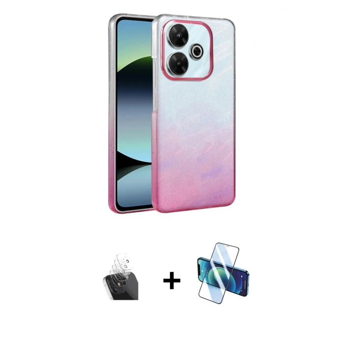 MARSİLYAN™- Redmi 13 4G Kılıf Kıvılcım Minimal Özel Seri - Siyah 3D Antistatik Seramik Nano Ekran Koruyucu + Kamera Lens Koruma Cam - SF