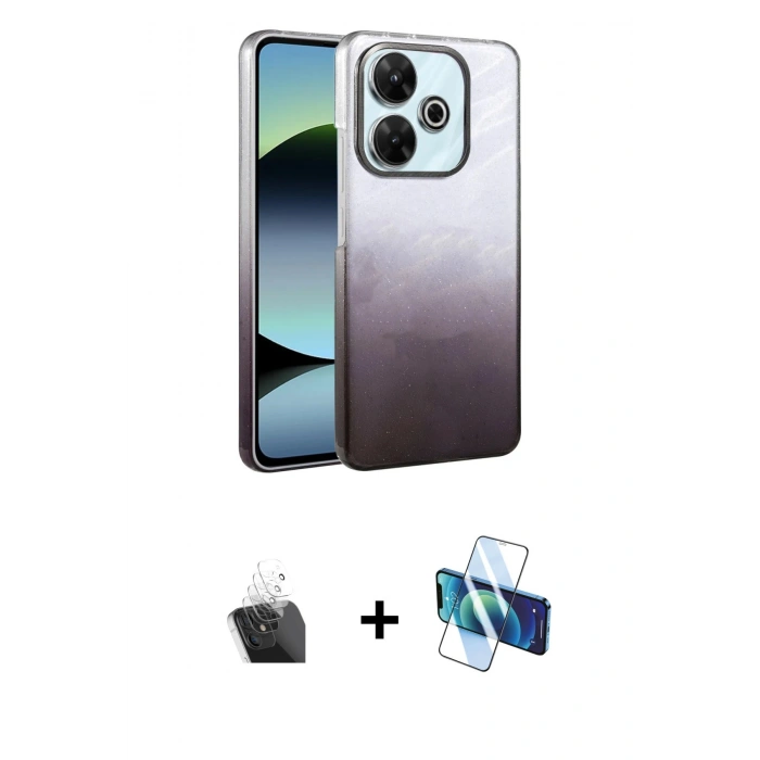 MARSİLYAN™- Redmi 13 4G Kılıf Kıvılcım Minimal Özel Seri - Siyah 3D Antistatik Seramik Nano Ekran Koruyucu + Kamera Lens Koruma Cam - SF