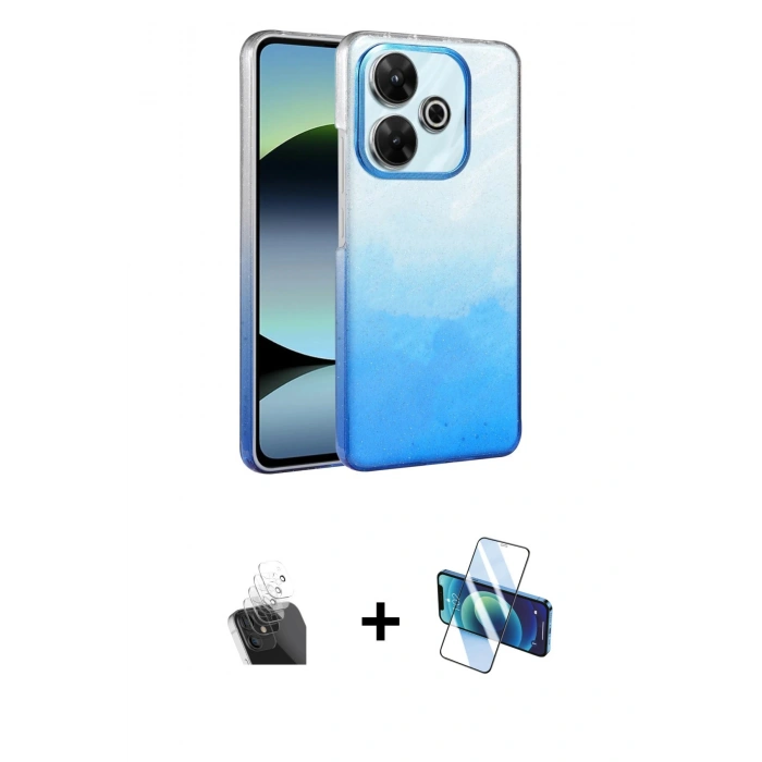 MARSİLYAN™- Redmi 13 4G Kılıf Kıvılcım Minimal Özel Seri - Siyah 3D Antistatik Seramik Nano Ekran Koruyucu + Kamera Lens Koruma Cam - SF