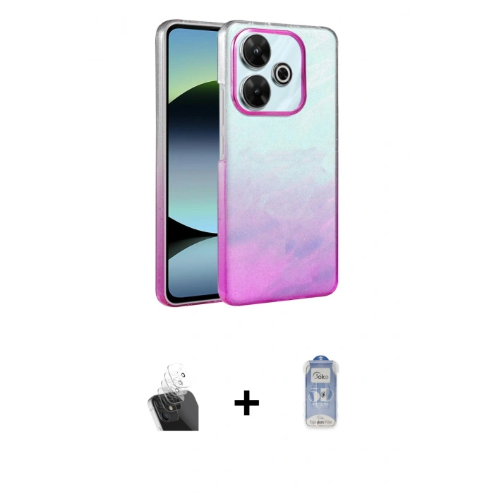 MARSİLYAN™- Redmi 13 4G Kılıf Kıvılcım Minimal Özel Seri - Siyah Joko Magic 5D Cam + Kamera Lens Koruma Cam - SF