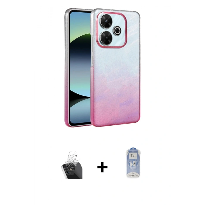 MARSİLYAN™- Redmi 13 4G Kılıf Kıvılcım Minimal Özel Seri - Siyah Joko Magic 5D Cam + Şeffaf Kamera Lens Koruma Cam