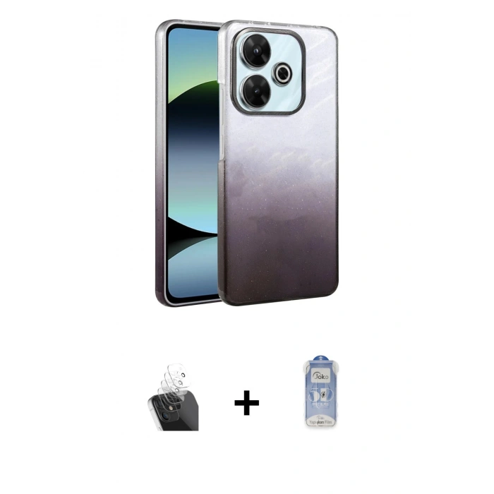 MARSİLYAN™- Redmi 13 4G Kılıf Kıvılcım Minimal Özel Seri - Siyah Joko Magic 5D Cam + Şeffaf Kamera Lens Koruma Cam