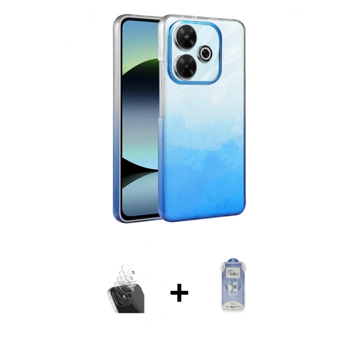 MARSİLYAN™- Redmi 13 4G Kılıf Kıvılcım Minimal Özel Seri - Siyah Joko Magic 5D Cam + Şeffaf Kamera Lens Koruma Cam