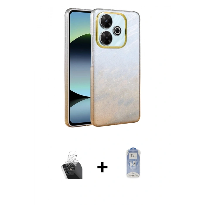 MARSİLYAN™- Redmi 13 4G Kılıf Kıvılcım Minimal Özel Seri - Siyah Joko Magic 5D Cam + Şeffaf Kamera Lens Koruma Cam