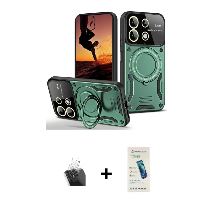 MARSİLYAN™- Redmi 13 4G Kılıf Kıvılcım Modern Serisi - Şeffaf Pasifik Cam Ekran Koruyucu + Kamera Lens Koruma Cam - SF