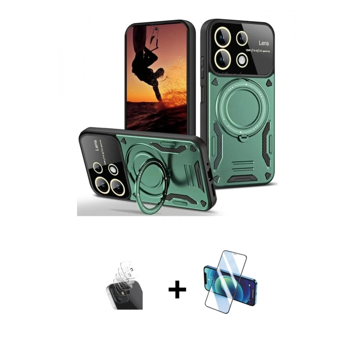 MARSİLYAN™- Redmi 13 4G Kılıf Kıvılcım Modern Serisi - Siyah 3D Antistatik Cam Ekran Koruyucu + Kamera Lens Koruma Cam - SF
