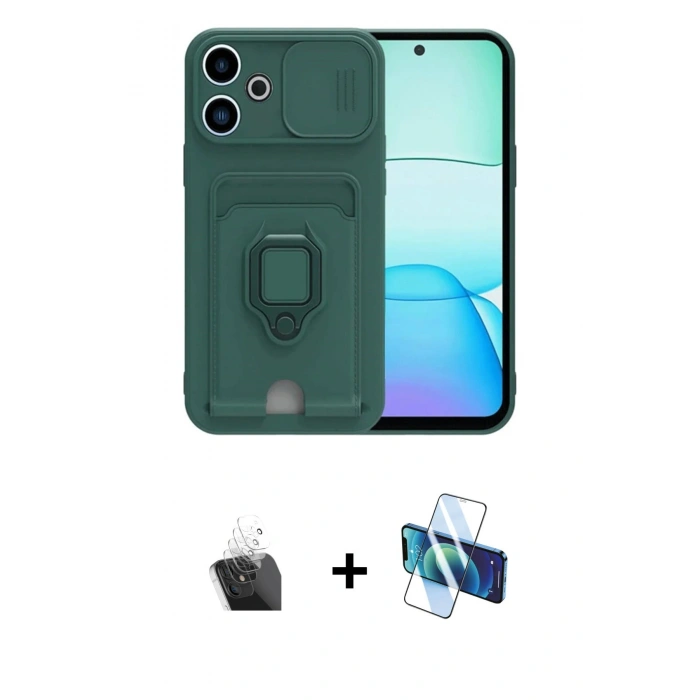MARSİLYAN™- Redmi 13 4G Kılıf Vadi Form Prime - Siyah 3D Antistatik Cam Ekran Koruyucu + Kamera Lens Koruma Cam - SF