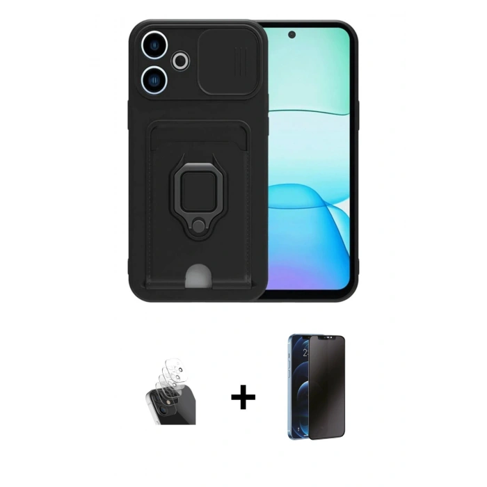 MARSİLYAN™- Redmi 13 4G Kılıf Vadi Form Prime - Siyah 3D Antistatik Hayalet Cam Ekran Koruyucu + Kamera Lens Koruma Cam - SF