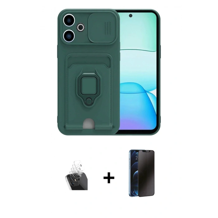 MARSİLYAN™- Redmi 13 4G Kılıf Vadi Form Prime - Siyah 3D Antistatik Hayalet Cam Ekran Koruyucu + Kamera Lens Koruma Cam - SF