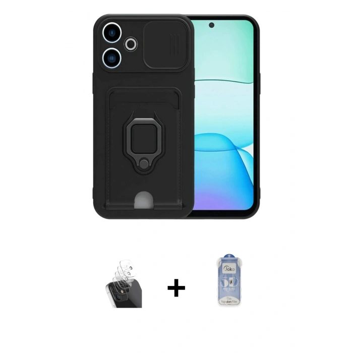 MARSİLYAN™- Redmi 13 4G Kılıf Vadi Form Prime - Siyah Joko Magic 5D Cam + Kamera Lens Koruma Cam - SF