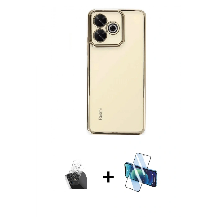 MARSİLYAN™- Redmi 13 4G Kılıf Vadi Minimal - Siyah 3D Antistatik Cam Ekran Koruyucu + Kamera Lens Koruma Cam - SF