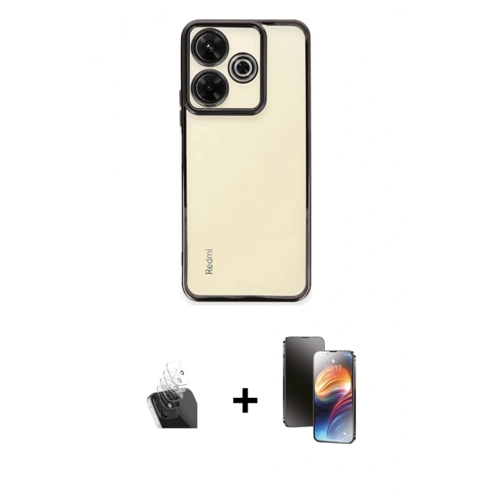 MARSİLYAN™- Redmi 13 4G Kılıf Vadi Minimal - Siyah 3D Antistatik Mat Seramik Nano Ekran Koruyucu + Kamera Lens Koruma Cam - SF