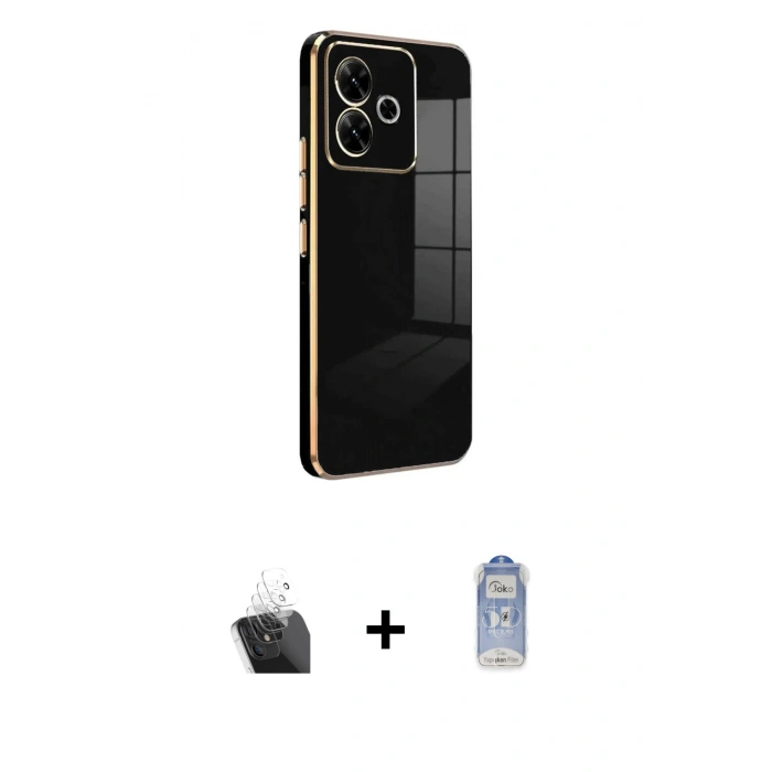 MARSİLYAN™- Redmi 13 4G Kılıf Yankı Serisi - Siyah Joko Magic 5D Cam + Kamera Lens Koruma Cam - SF