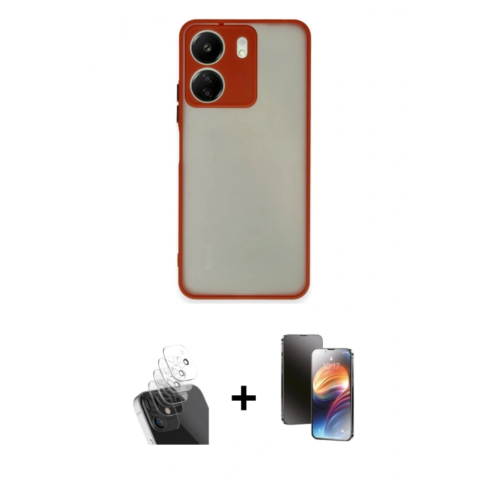 MARSİLYAN™- Redmi 13C Kılıf Ahenk Çizgi Serisi - Siyah 3D Antistatik Mat Seramik Nano Ekran Koruyucu + Kamera Lens Koruma Cam - SF