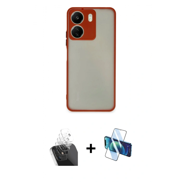 MARSİLYAN™- Redmi 13C Kılıf Ahenk Çizgi Serisi - Siyah 3D Antistatik Seramik Nano Ekran Koruyucu + Kamera Lens Koruma Cam - SF