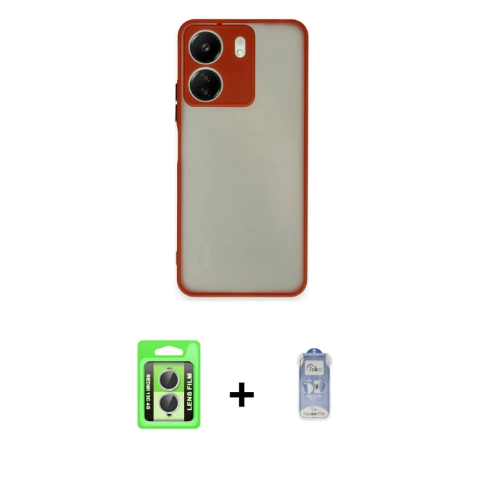 MARSİLYAN™- Redmi 13C Kılıf Ahenk Çizgi Serisi - Siyah Joko Magic 5D Cam + Raze Metal Kamera Lens - GS