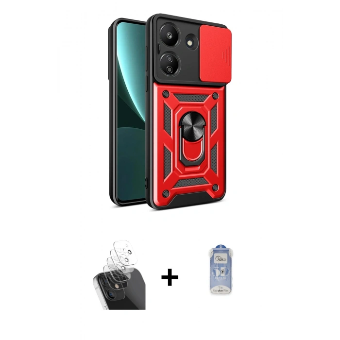 MARSİLYAN™- Redmi 13C Kılıf Ahenk Klasik - Siyah Joko Magic 5D Cam + Kamera Lens Koruma Cam - SF