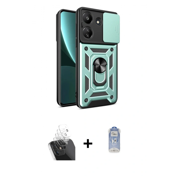 MARSİLYAN™- Redmi 13C Kılıf Ahenk Klasik - Siyah Joko Magic 5D Cam + Kamera Lens Koruma Cam - SF