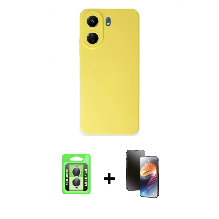 MARSİLYAN™- Redmi 13C Kılıf Ahenk Serisi - Siyah 3D Antistatik Mat Seramik Nano Ekran Koruyucu + Raze Metal Kamera Lens - GS