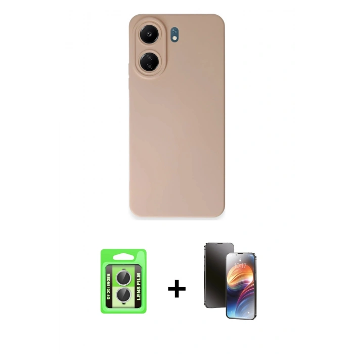 MARSİLYAN™- Redmi 13C Kılıf Ahenk Serisi - Siyah 3D Antistatik Mat Seramik Nano Ekran Koruyucu + Raze Metal Kamera Lens - GS