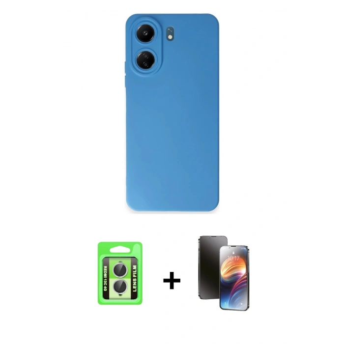 MARSİLYAN™- Redmi 13C Kılıf Ahenk Serisi - Siyah 3D Antistatik Mat Seramik Nano Ekran Koruyucu + Raze Metal Kamera Lens - GS