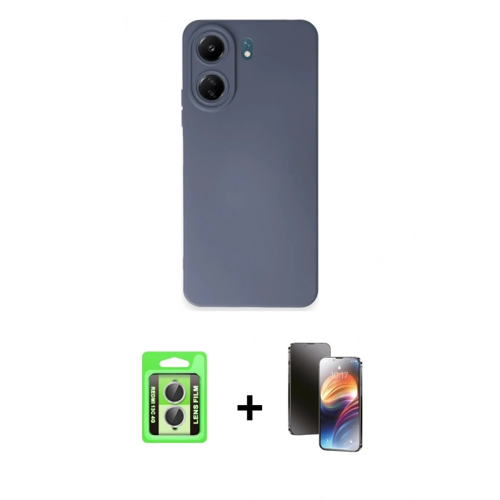 MARSİLYAN™- Redmi 13C Kılıf Ahenk Serisi - Siyah 3D Antistatik Mat Seramik Nano Ekran Koruyucu + Raze Metal Kamera Lens - GS