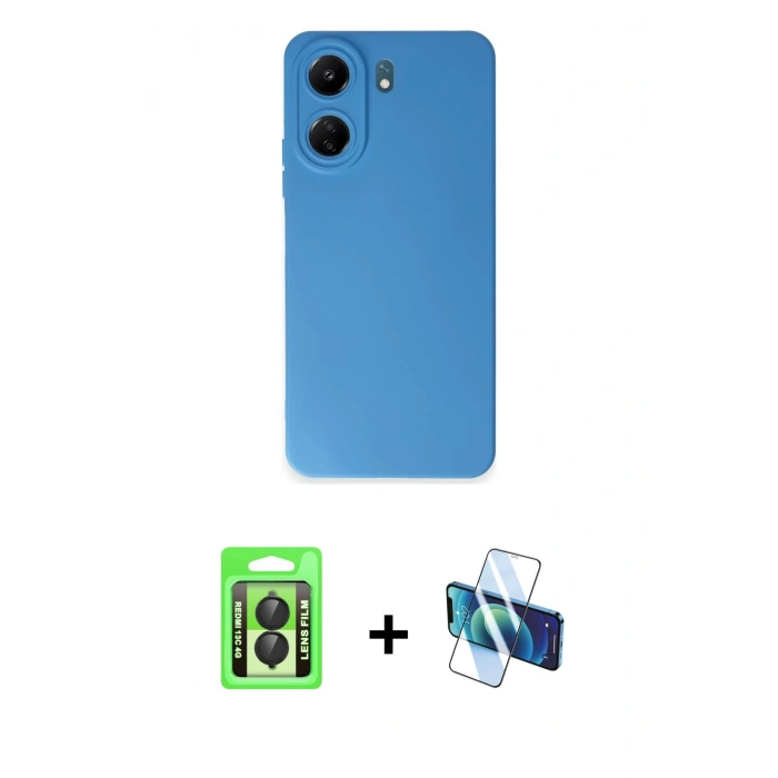 MARSİLYAN™- Redmi 13C Kılıf Ahenk Serisi - Siyah 3D Antistatik Seramik Nano Ekran Koruyucu + Raze Metal Kamera Lens - SH