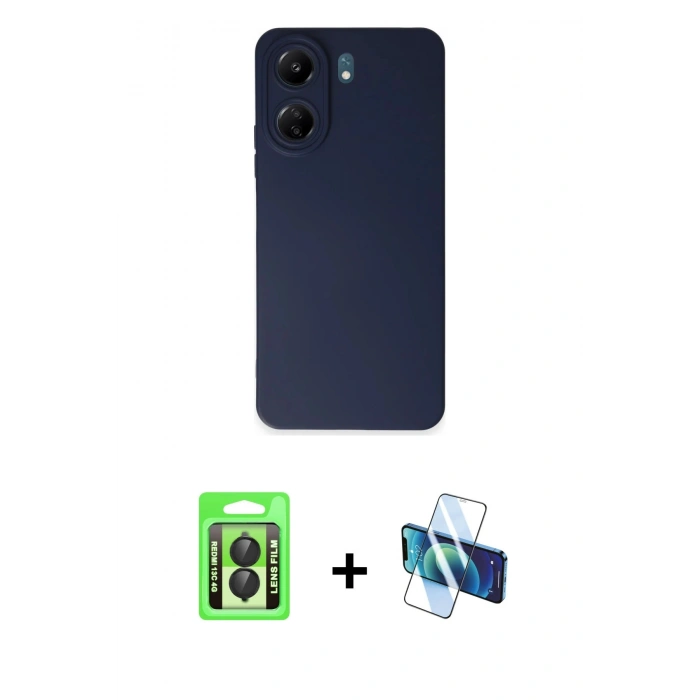 MARSİLYAN™- Redmi 13C Kılıf Ahenk Serisi - Siyah 3D Antistatik Seramik Nano Ekran Koruyucu + Raze Metal Kamera Lens - SH