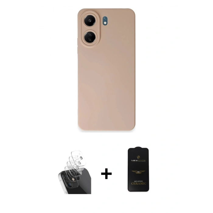 MARSİLYAN™- Redmi 13C Kılıf Ahenk Serisi - Siyah 6D Antistatik Mat Seramik Hayalet Nano Ekran Koruyucu + Kamera Lens Koruma Cam - SF
