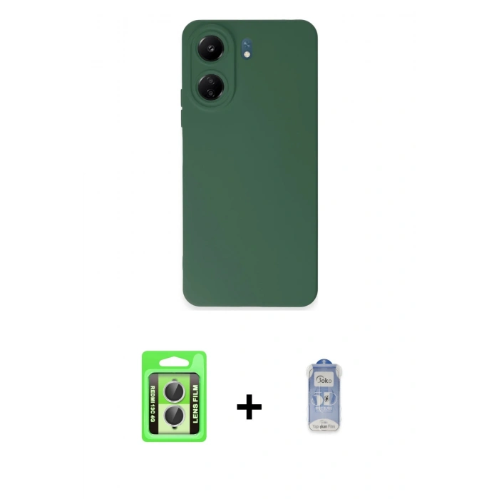 MARSİLYAN™- Redmi 13C Kılıf Ahenk Serisi - Siyah Joko Magic 5D Cam + Raze Metal Kamera Lens - GS