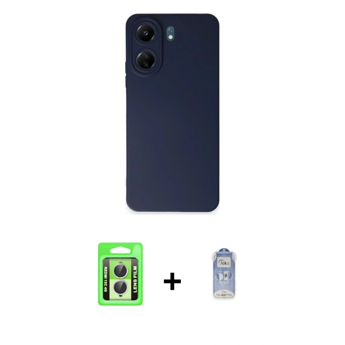 MARSİLYAN™- Redmi 13C Kılıf Ahenk Serisi - Siyah Joko Magic 5D Cam + Raze Metal Kamera Lens - GS