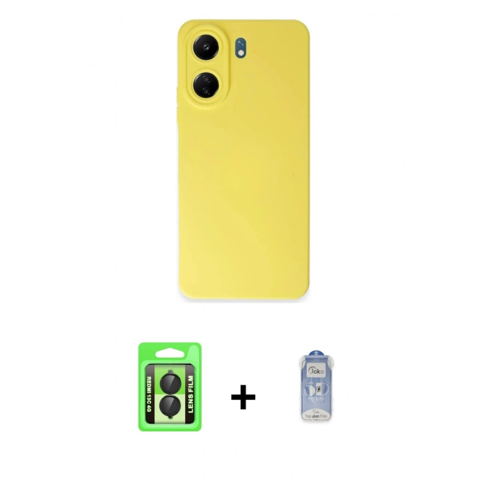 MARSİLYAN™- Redmi 13C Kılıf Ahenk Serisi - Siyah Joko Magic 5D Cam + Raze Metal Kamera Lens - SH