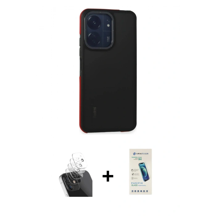 MARSİLYAN™- Redmi 13C Kılıf Eksen Işık - Şeffaf Pasifik Cam Ekran Koruyucu + Kamera Lens Koruma Cam - SF