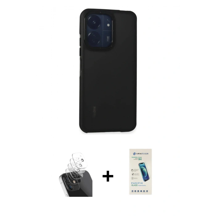 MARSİLYAN™- Redmi 13C Kılıf Eksen Işık - Şeffaf Pasifik Cam Ekran Koruyucu + Kamera Lens Koruma Cam - SF