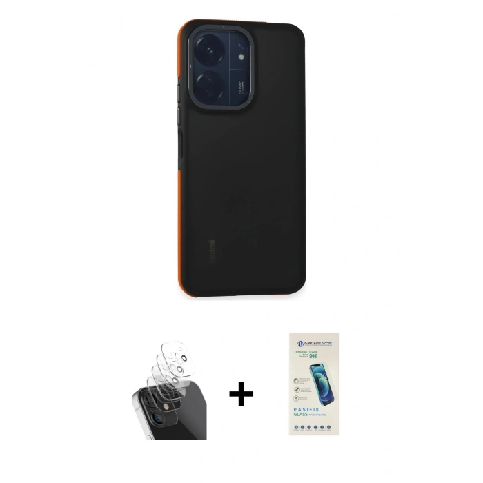 MARSİLYAN™- Redmi 13C Kılıf Eksen Işık - Şeffaf Pasifik Cam Ekran Koruyucu + Kamera Lens Koruma Cam - SF