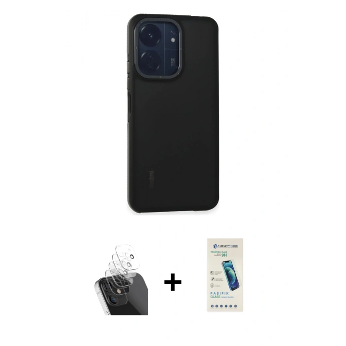 MARSİLYAN™- Redmi 13C Kılıf Eksen Işık - Şeffaf Pasifik Cam Ekran Koruyucu + Kamera Lens Koruma Cam - SF