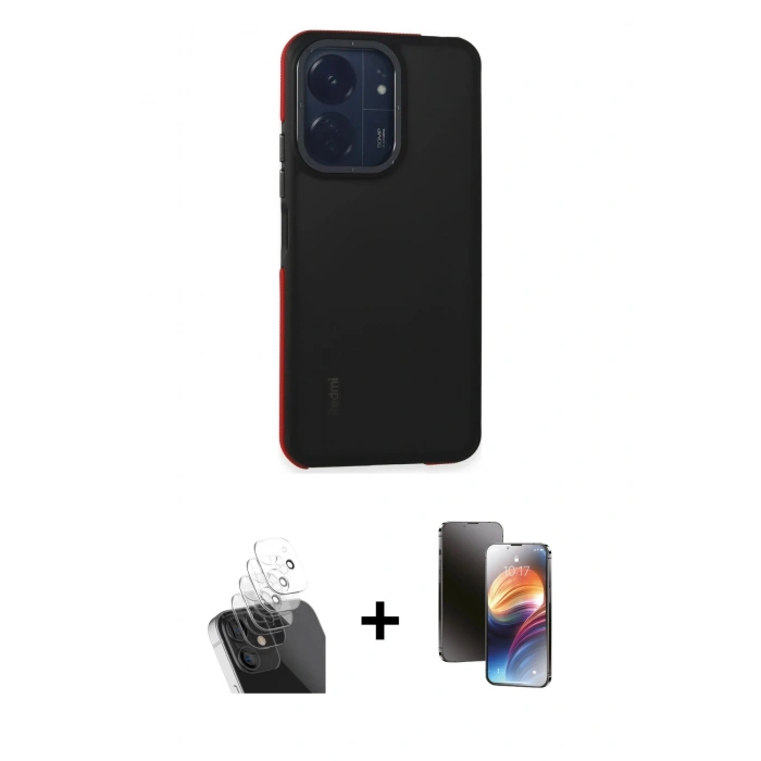 MARSİLYAN™- Redmi 13C Kılıf Eksen Işık - Siyah 3D Antistatik Mat Seramik Nano Ekran Koruyucu + Kamera Lens Koruma Cam - SF
