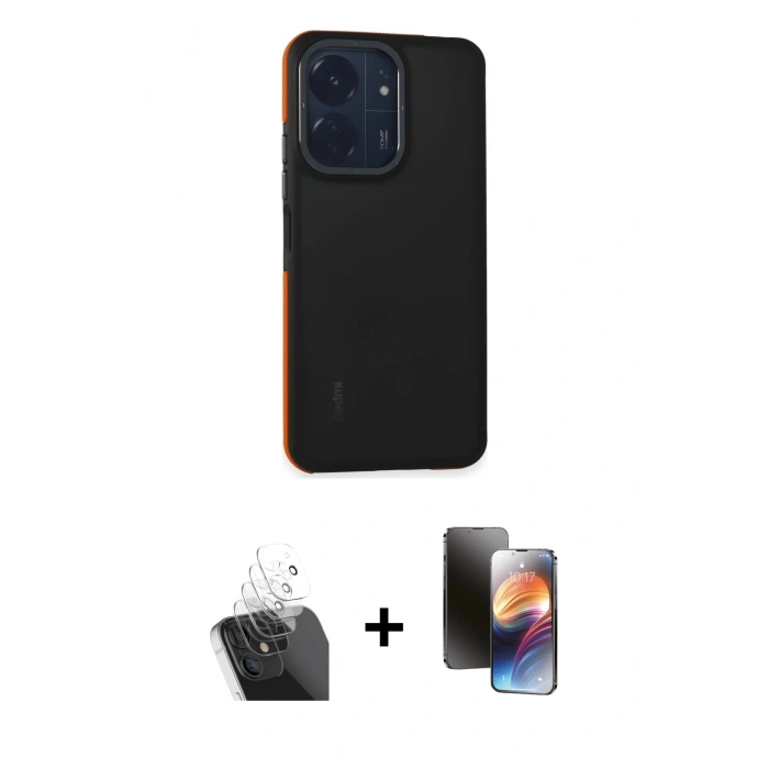 MARSİLYAN™- Redmi 13C Kılıf Eksen Işık - Siyah 3D Antistatik Mat Seramik Nano Ekran Koruyucu + Kamera Lens Koruma Cam - SF