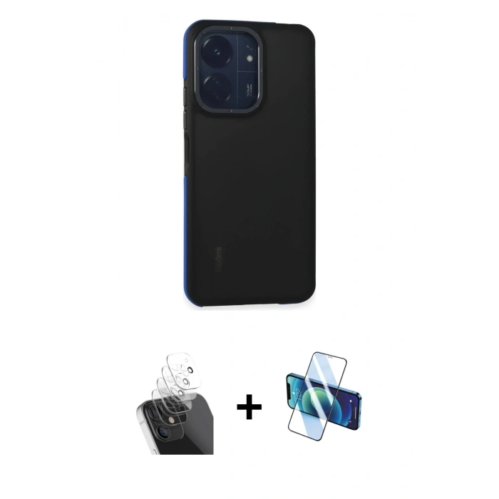 MARSİLYAN™- Redmi 13C Kılıf Eksen Işık - Siyah 3D Antistatik Seramik Nano Ekran Koruyucu + Kamera Lens Koruma Cam - SF
