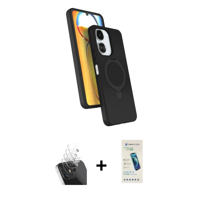 MARSİLYAN™- Redmi 13C Kılıf İz Işık Koleksiyonu - Şeffaf Pasifik Cam Ekran Koruyucu + Kamera Lens Koruma Cam - SF