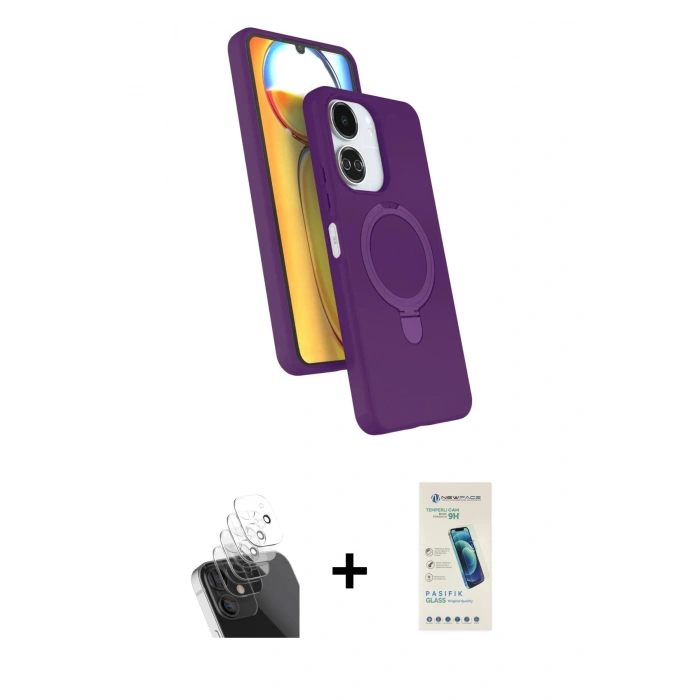 MARSİLYAN™- Redmi 13C Kılıf İz Işık Koleksiyonu - Şeffaf Pasifik Cam Ekran Koruyucu + Kamera Lens Koruma Cam - SF