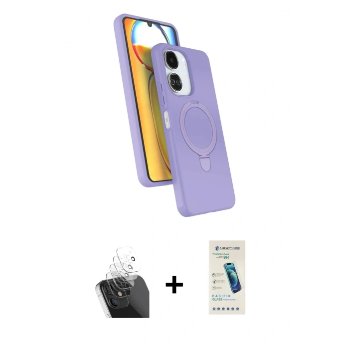 MARSİLYAN™- Redmi 13C Kılıf İz Işık Koleksiyonu - Şeffaf Pasifik Cam Ekran Koruyucu + Kamera Lens Koruma Cam - SF