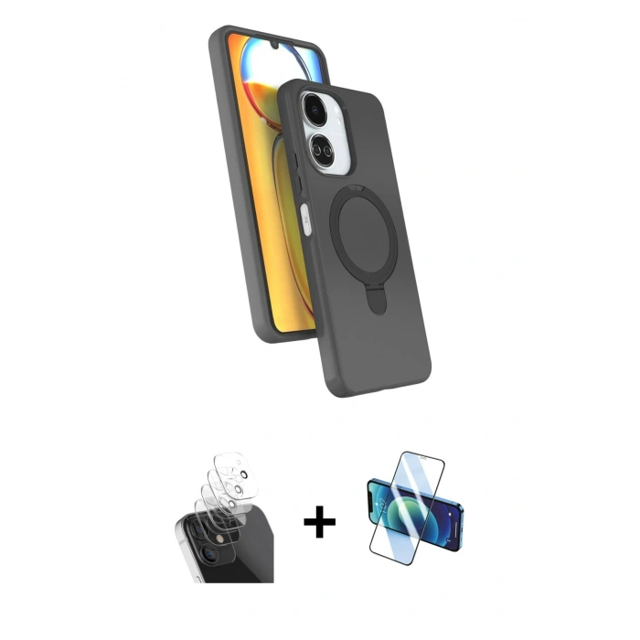 MARSİLYAN™- Redmi 13C Kılıf İz Işık Koleksiyonu - Siyah 3D Antistatik Seramik Nano Ekran Koruyucu + Kamera Lens Koruma Cam - SF