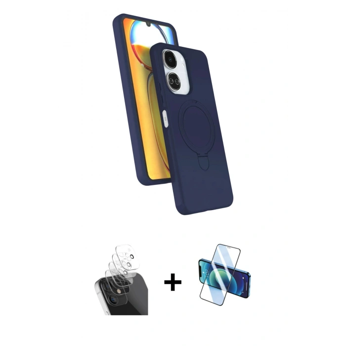 MARSİLYAN™- Redmi 13C Kılıf İz Işık Koleksiyonu - Siyah 3D Antistatik Seramik Nano Ekran Koruyucu + Kamera Lens Koruma Cam - SF
