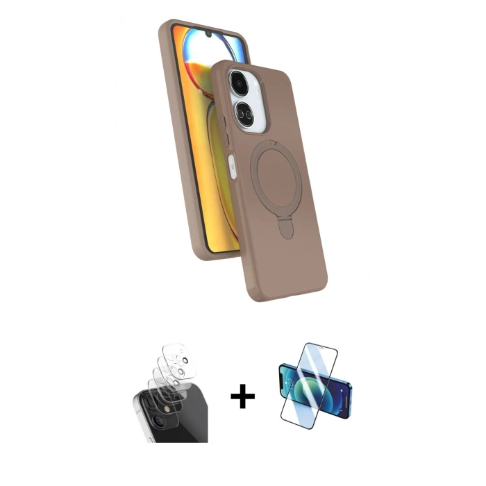 MARSİLYAN™- Redmi 13C Kılıf İz Işık Koleksiyonu - Siyah 3D Antistatik Seramik Nano Ekran Koruyucu + Kamera Lens Koruma Cam - SF
