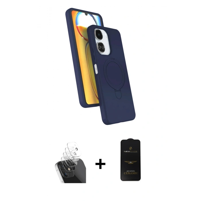 MARSİLYAN™- Redmi 13C Kılıf İz Işık Koleksiyonu - Siyah 6D Antistatik Mat Seramik Hayalet Nano Ekran Koruyucu + Kamera Lens Koruma Cam - SF