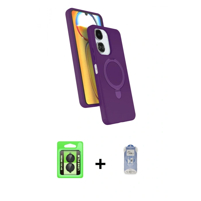 MARSİLYAN™- Redmi 13C Kılıf İz Işık Koleksiyonu - Siyah Joko Magic 5D Cam + Raze Metal Kamera Lens - SH