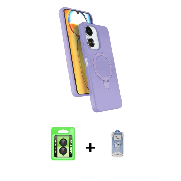 MARSİLYAN™- Redmi 13C Kılıf İz Işık Koleksiyonu - Siyah Joko Magic 5D Cam + Raze Metal Kamera Lens - SH