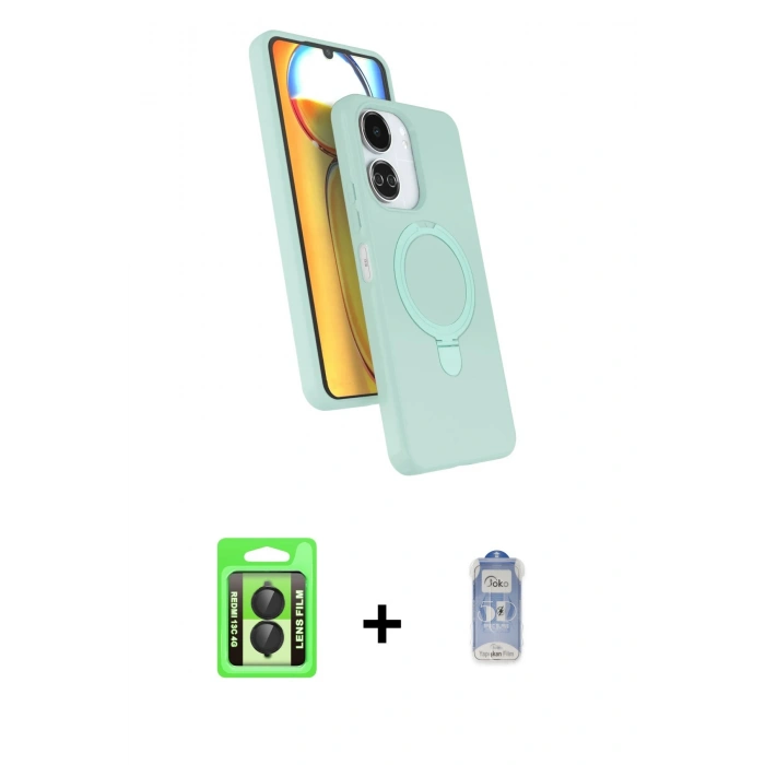 MARSİLYAN™- Redmi 13C Kılıf İz Işık Koleksiyonu - Siyah Joko Magic 5D Cam + Raze Metal Kamera Lens - SH