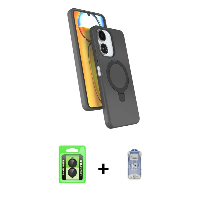 MARSİLYAN™- Redmi 13C Kılıf İz Işık Koleksiyonu - Siyah Joko Magic 5D Cam + Raze Metal Kamera Lens - SH